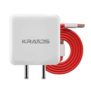 Kratos 65W Fast Charger Adapter & USB-A to Type C Cable Combo, Compatible with OnePlus, Realme, Xiaomi, Redmi, Oppo, Vivo & Other Smartphones, Type C Charger Supports Dash, Warp, Vooc,SuperVooc